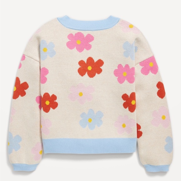 NEW Girl’s Cotton Button Front Cardigan Sweater In White Retro Floral -XXL - Picture 4 of 9